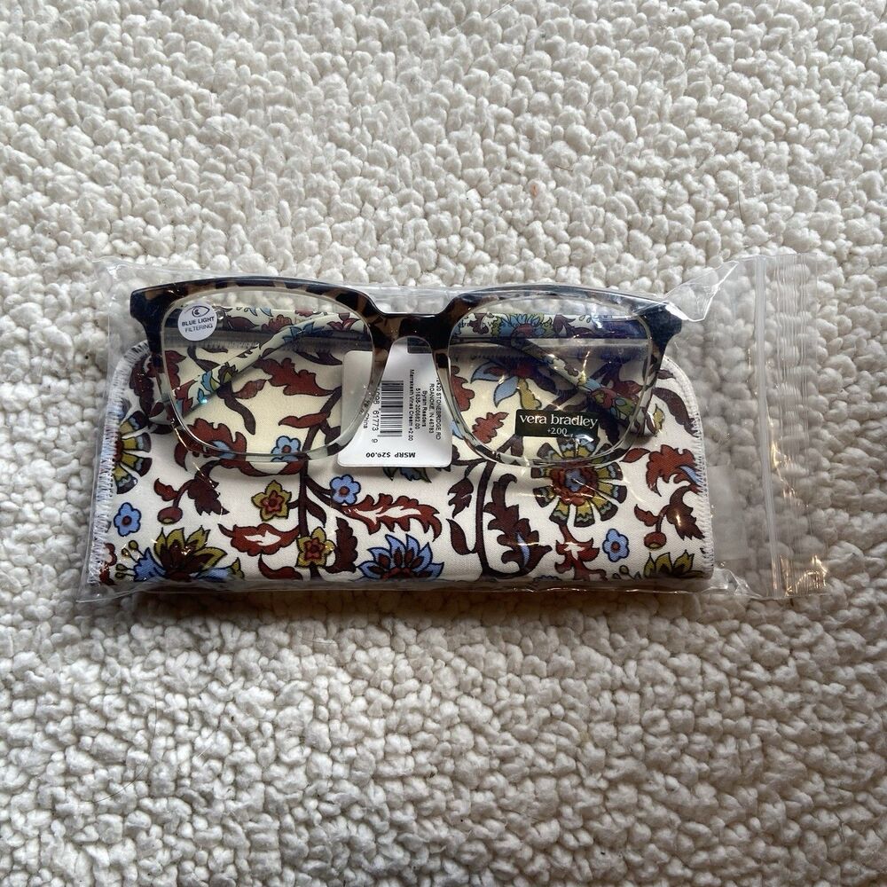 Vera Bradley Byram Blue Light Readers “Marrakesh Vines Cream” +2.00 Glasses Case
